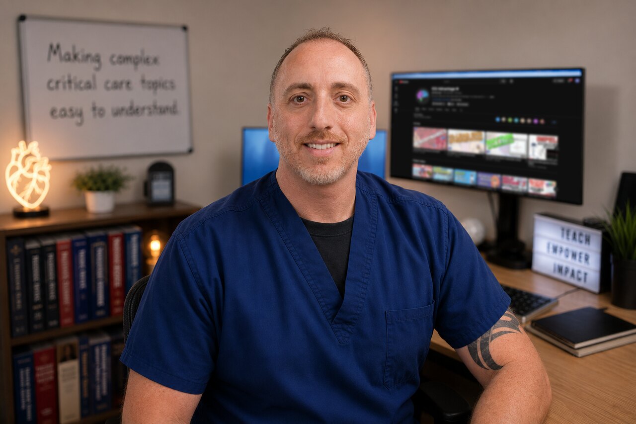 Eddie, the ICU nurse behind ICU Advantage, at his desk